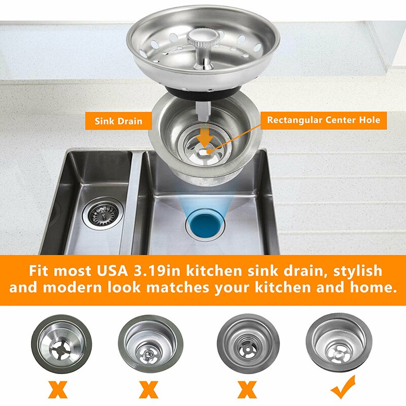 2PCS Kitchen Sink Disposal Strainer Anti-Clogging Stainless Steel Waste Plug Drain Filter Sieve Stopper Strainers Basket Filter