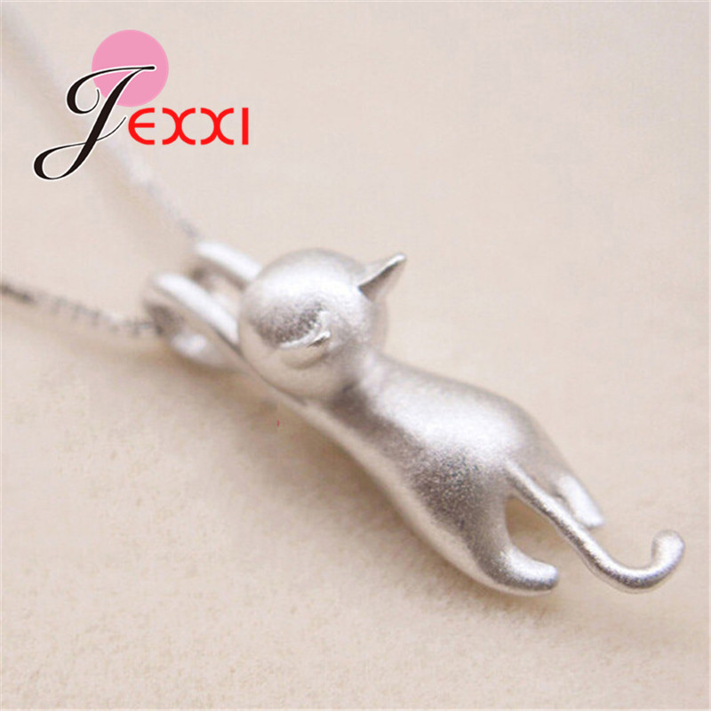 Real 925 prata esterlina bonito gato pingentes colar feminino/meninas festa acessório bonito animal design senhora presentes jóias