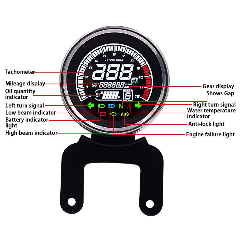 12V Universal Tachometer Speedometer Odometer Fuel Gauge Meter LCD Indicator Round Blue Light Digital Motorcycle Accessories