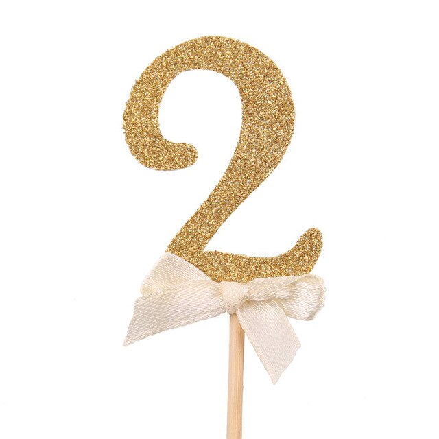 CMGBOBP 10 pcs Gold Glitter Cake Topper Number Cupcake Toppers Birthday Party Decorations Picks Baby Shower Kids Favors: 10pcs number 2