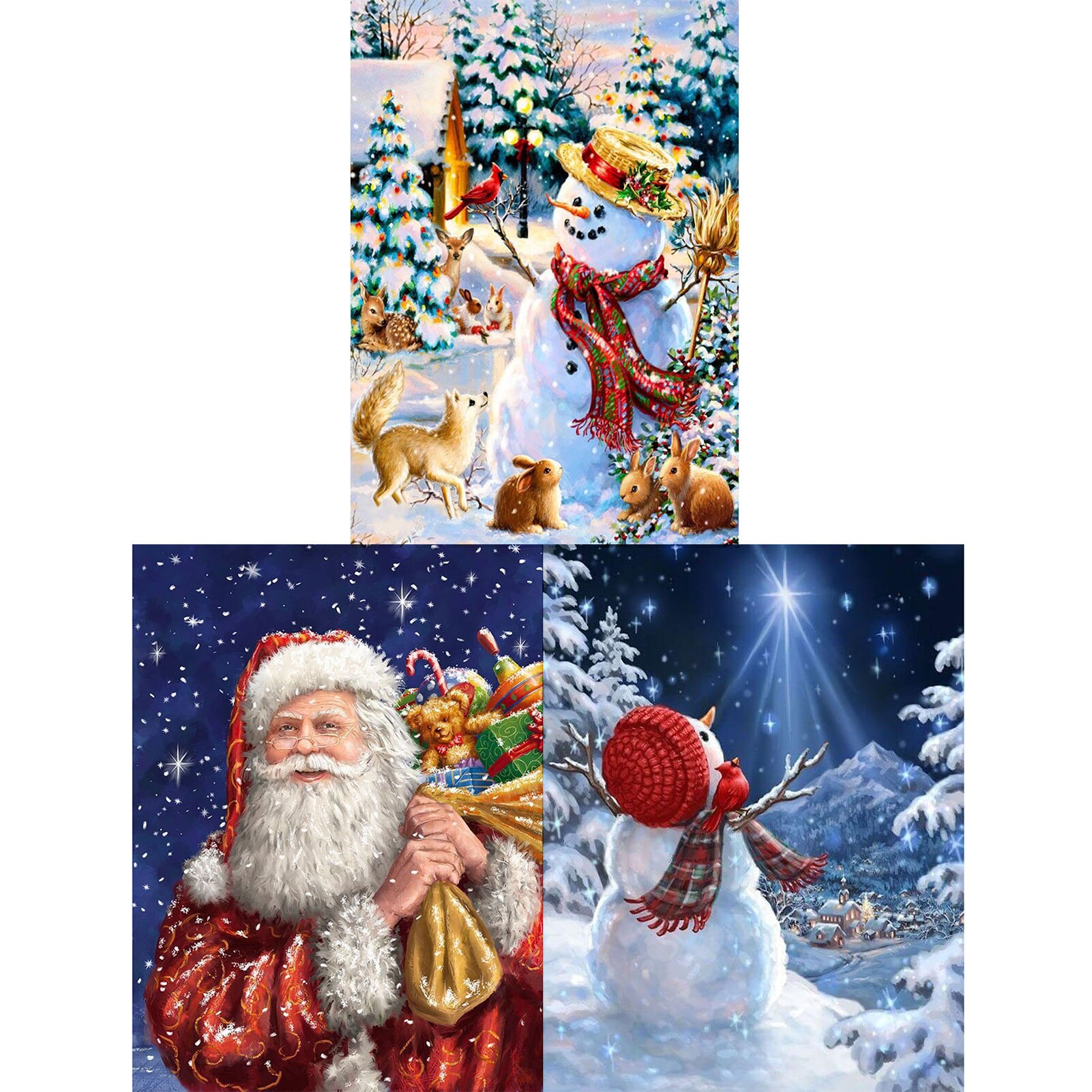 7PCS Christmas Diamond Painting Kits 5D Santa Claus Paint Full Drill Square Rhinestone Crystal Diamond Art Wall Home Decor