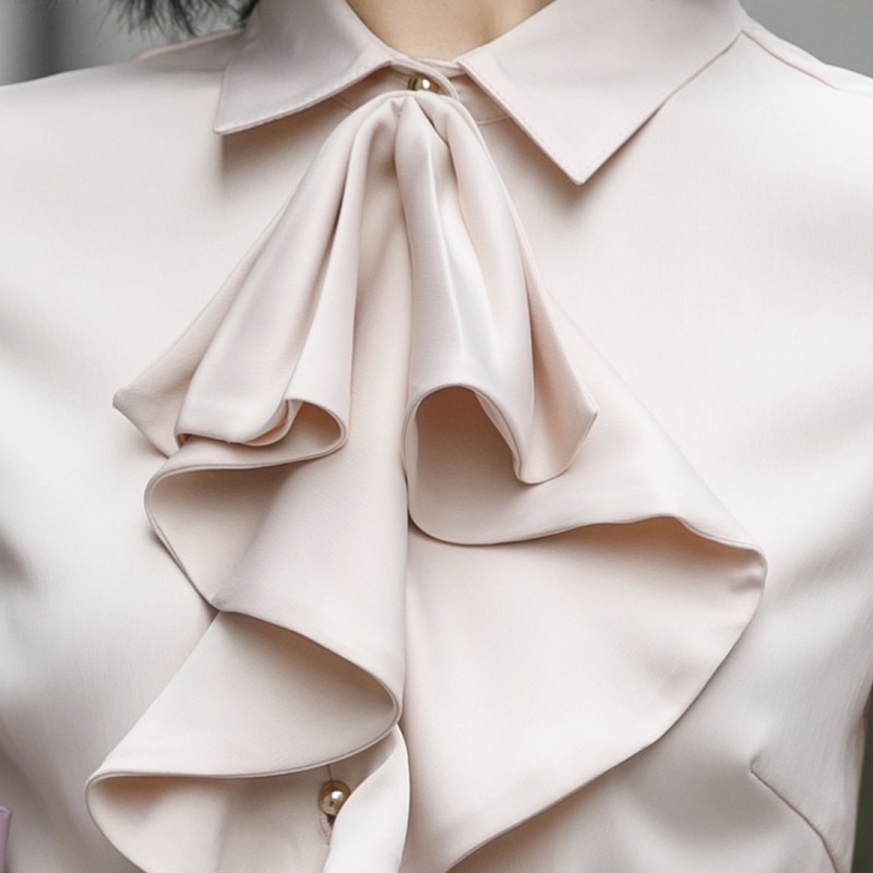 Women Ruffle Shirt Formal Long Sleeve Slim Chiffon Blouses Office Ladies Plus Size Work Tops