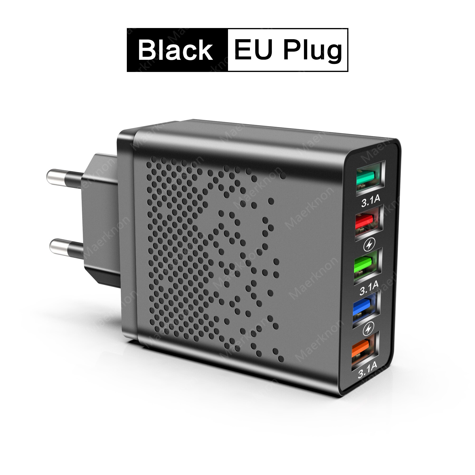 Chargeur USB 48W 5 Ports Charge rapide 3.0 4.0 Adaptateur de prise EU / US pour iPhone Xiaomi Android Chargeur mural Charge rapide Chargeur de téléphone: EU Black