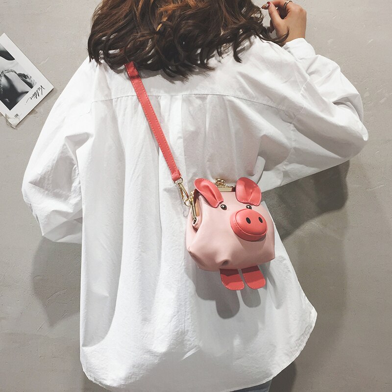 Zwart & Roze Schattige Varken Casual Pu Dames Schoudertas Tote Crossbody Mini Messenger Bag Bolsa Flap Handtas portemonnee