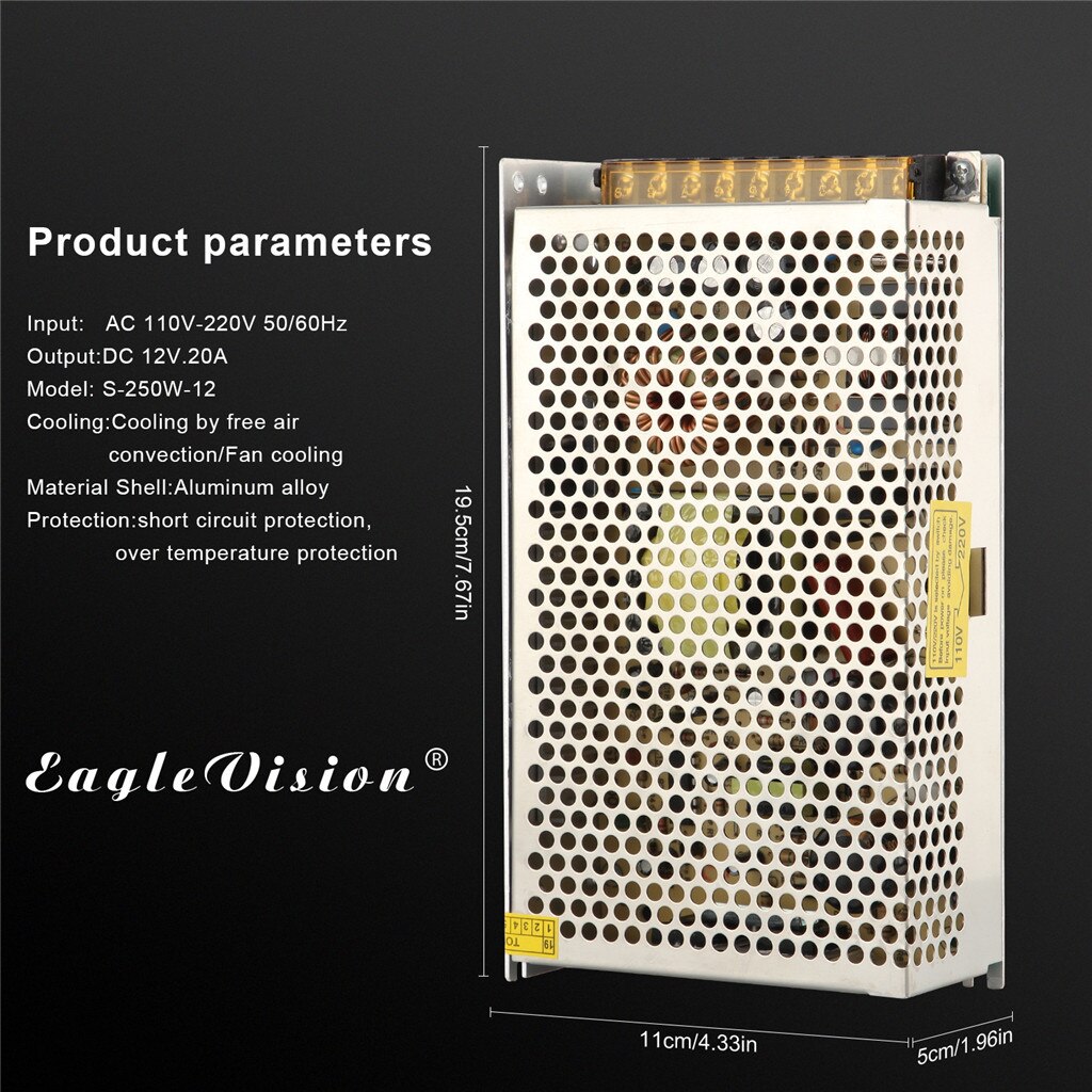 12A 250W lighting Transformers 110V-220V AC to DC 12V Switch Power Supply Adapter Converter For RGB LED Strip light Driver