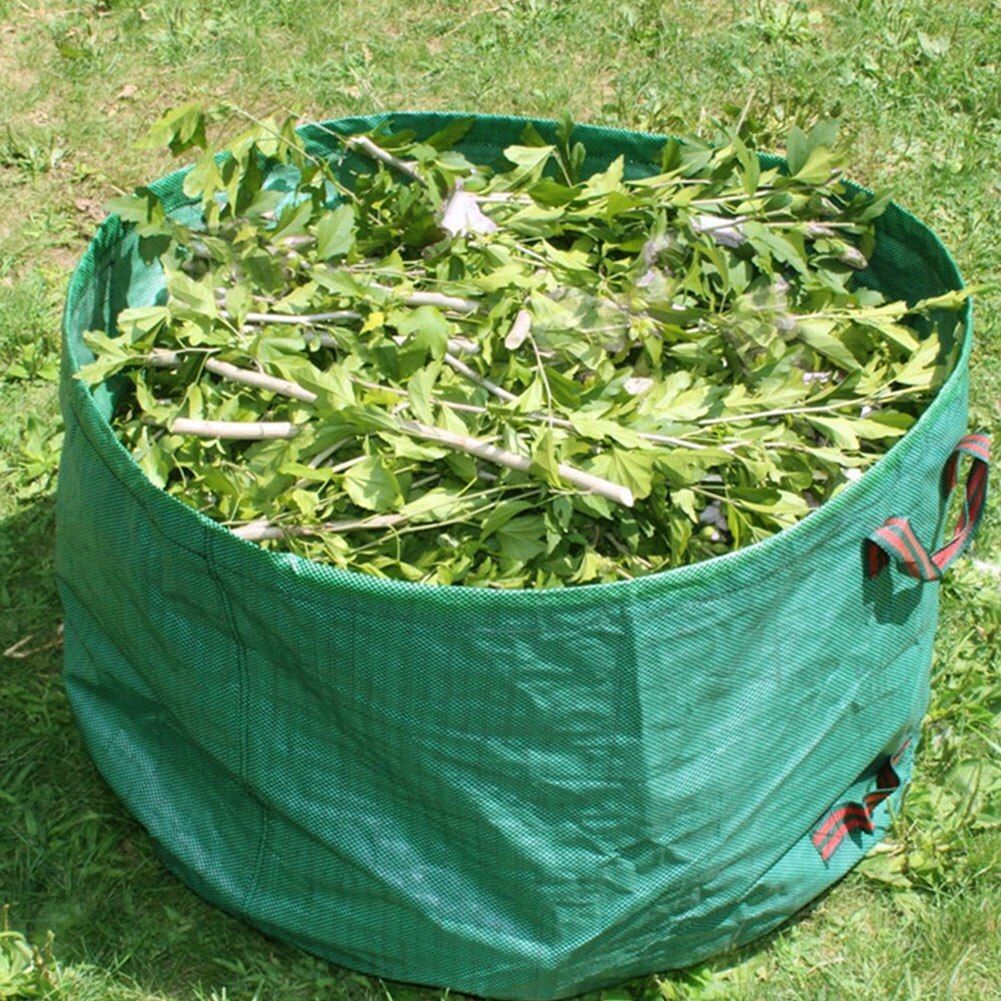 Sac à déchets de jardin vert réutilisable, étanche, robuste, poignées pour mauvaises herbes d'extérieur