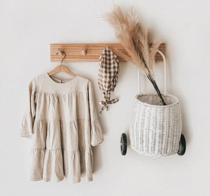 Vestido de lino y algodón liso para niña, Vestido de manga larga, de princesa, vestidos largos hasta la rodilla, primavera