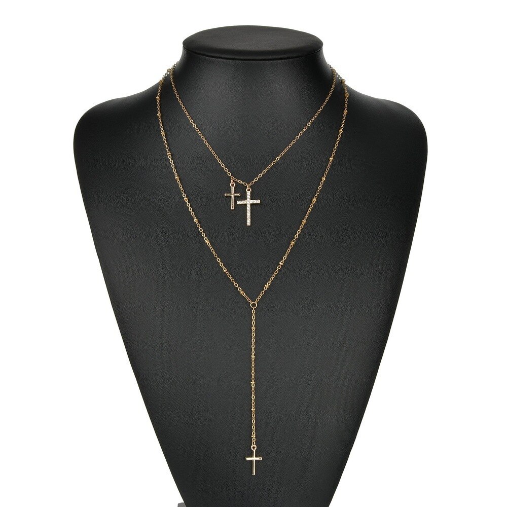 Vintage Sieraden Legering Kristallen Kruis Hanger Ketting Geometry Charm Ketting Cadeau Voor Vrouwen Meisje X016