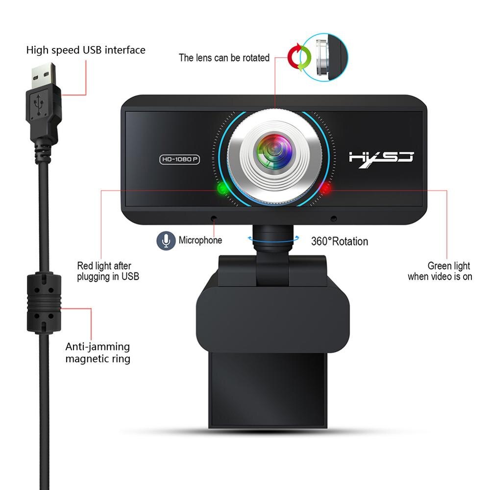 Webcam 1080P USB HD Web Camera Video Recording With Microphone for PC Computers Home Office Online Lessons Supplies