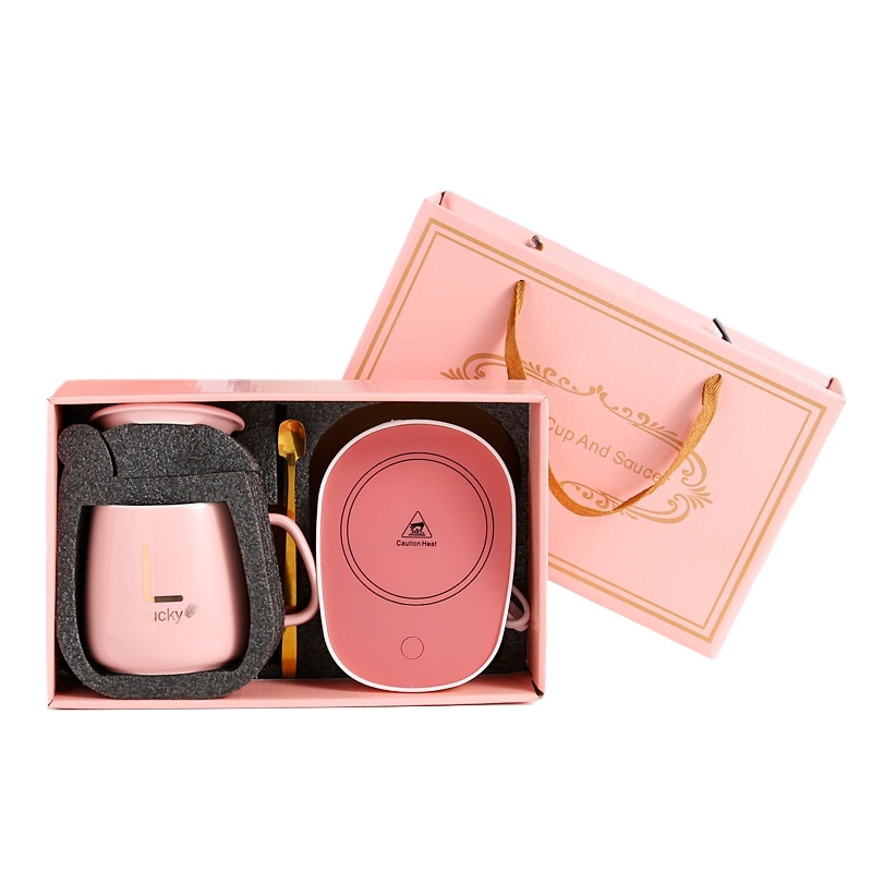 Ceramic Thermostatic Cup with Spoon with Lid Portable Box Set Coffee Cup Mug School Office Convenient and Practical: Yellow