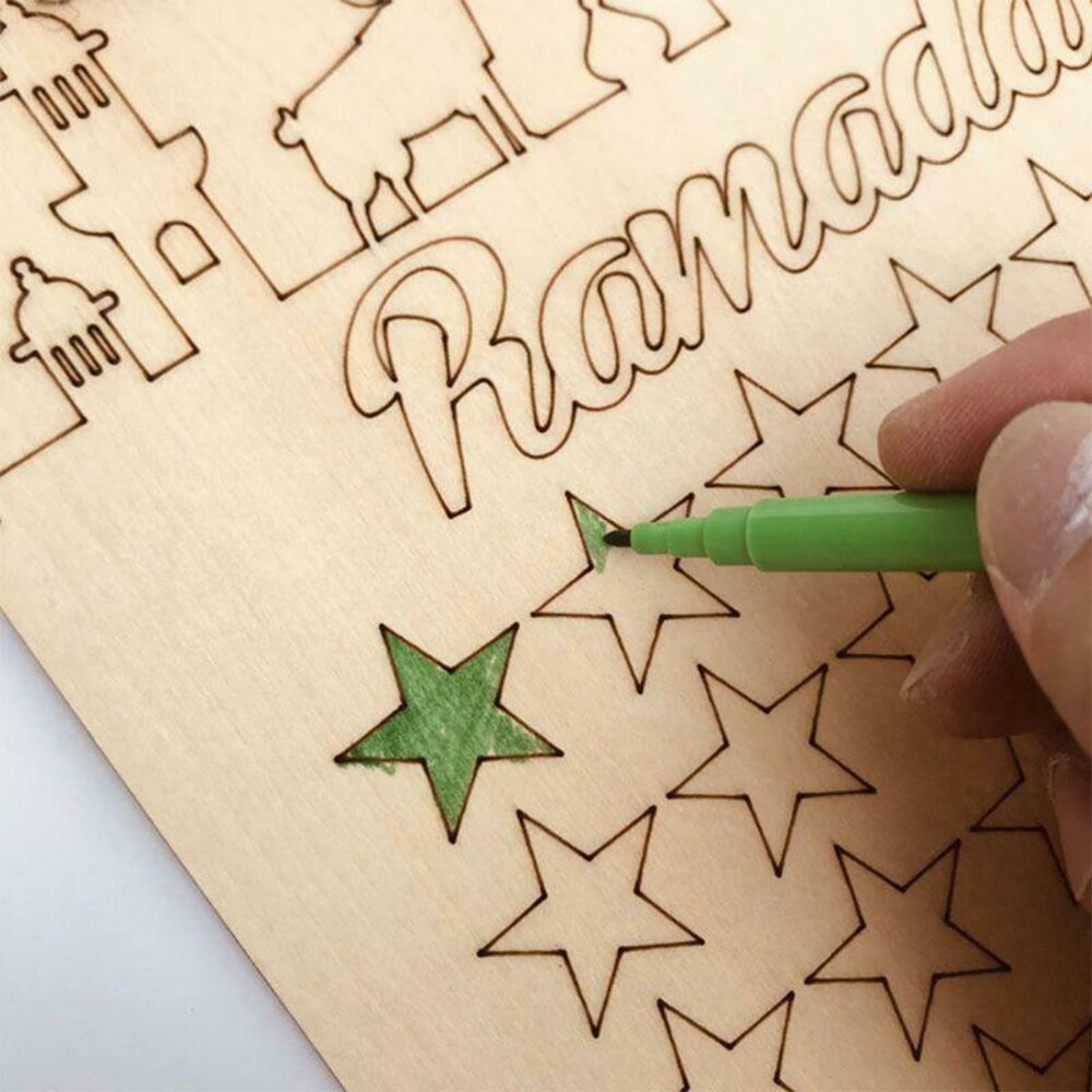 Houten Ramadan Countdown Kalender Ramadan Decoratie Diy Graffiti Eid Mubarak Decoratie Met Pennen Moslim Party Supply