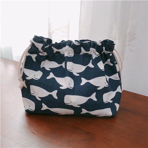 Yile katoenen linnen voering trekkoord handtas lunchtas multi patroon vis walvis pinguïn: Marine walvis