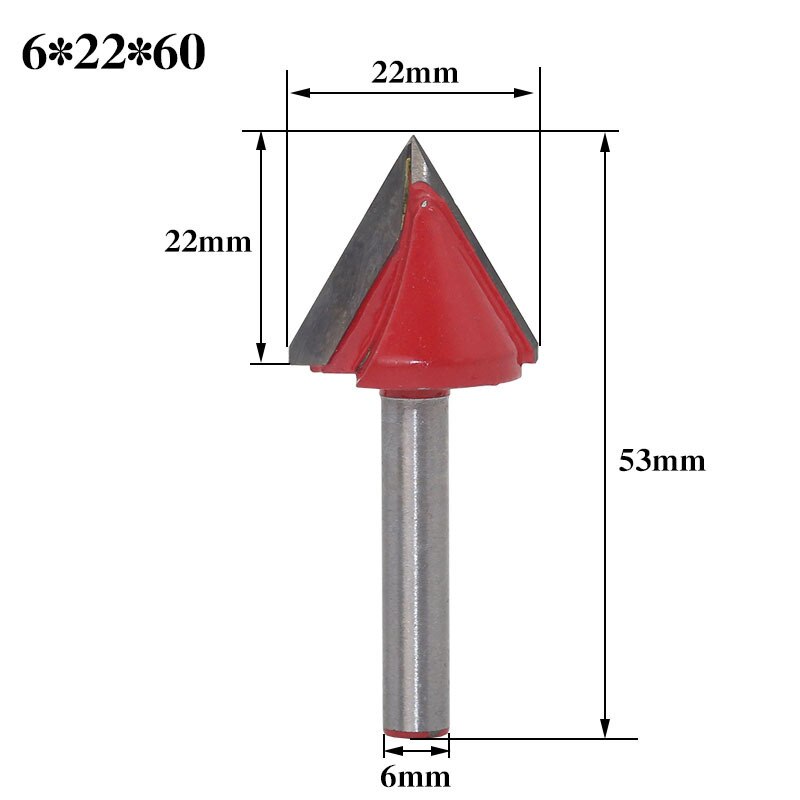 1pc 6mm v urajyrsinterät cnc kaiverrus jyrsin 60-150 asteen puuntyöstö veitsi volframikarbidi leikkaustyökalut: 6 x 22 x 60r