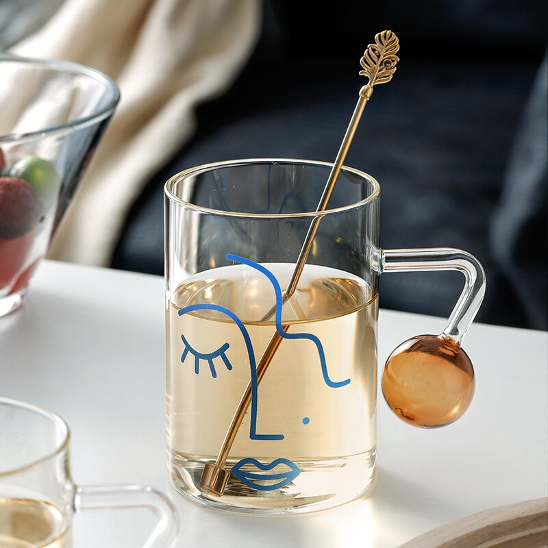 460ml Scale Glass Mug Breakfast Mlik Coffe Cup Household Couple Water Cup Ball Handle Pattern Drinkware Cups