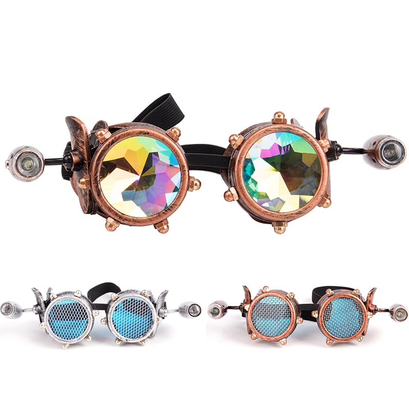 FLORATA, gafas Vintage de avión, gafas Retro de soldadura Steampunk con dos lámparas de de motor pequeño, accesorios de cosplay para Halloween