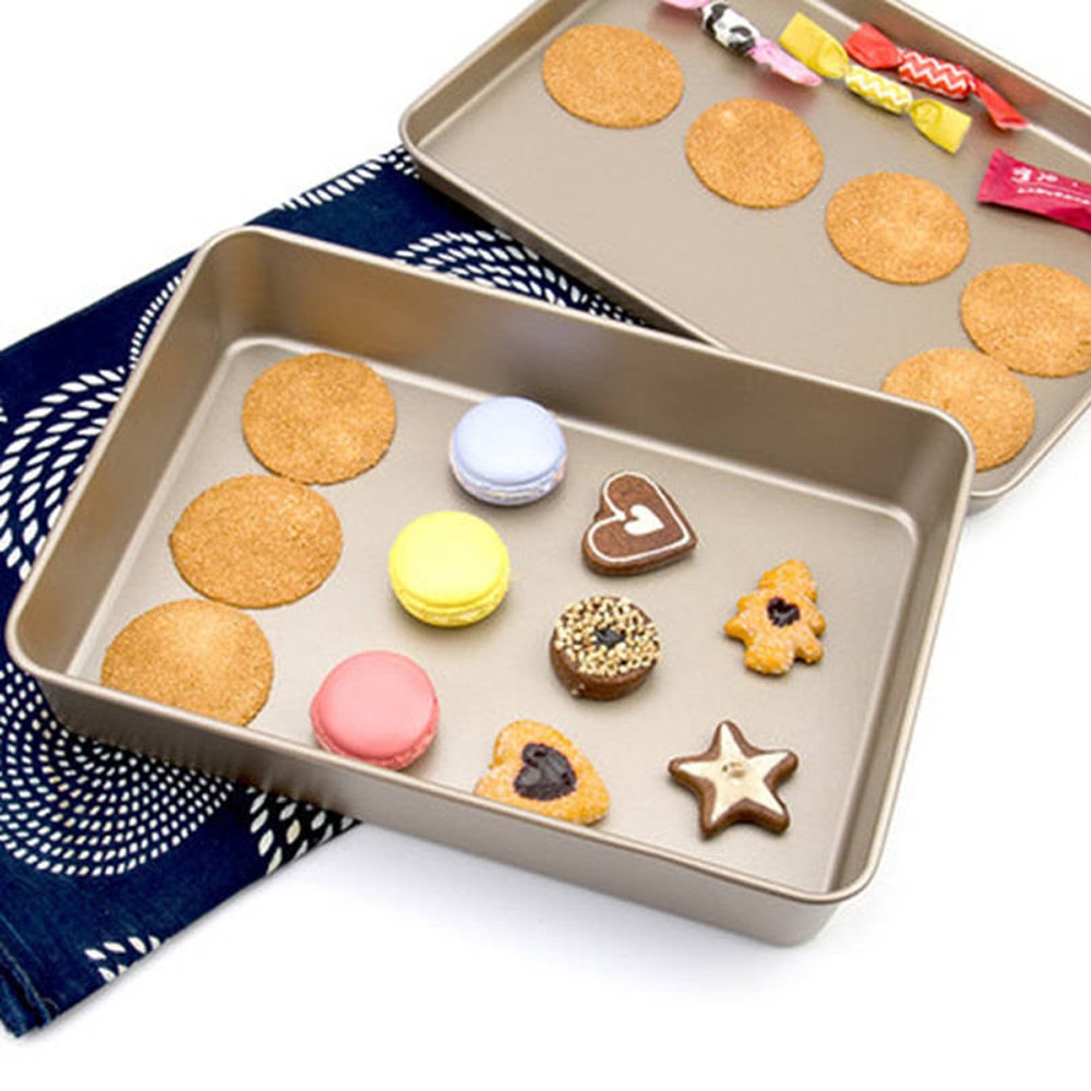 9/11/13inch Gold Color Non-stick Square Cake Pan Bread Chicken Baking Pan Oven Heavy Steel Tray