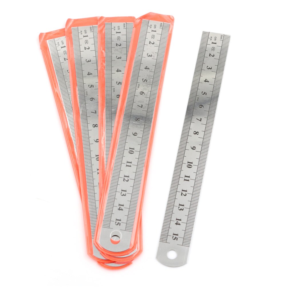 5 unidades de regla recta de Metal de 15cm y 6 pulgadas de acero inoxidable regla recta de precisión de doble cara Material de Oficina de Aprendizaje suministros de dibujo