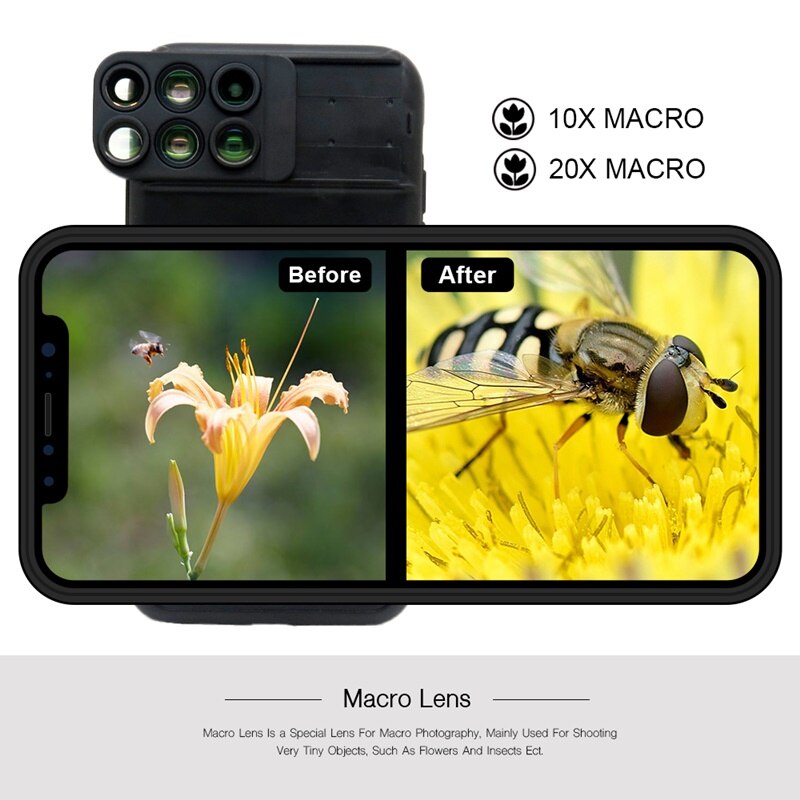 Kameralinse til iphone xs max  xr 6 in 1 telefonetui vidvinkel fiskeøje makro lente para celular telefoto slr telefon skydeobjektiv