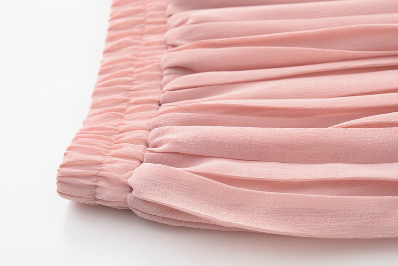 Spring and Summer Skirt College Wind High Waist Chiffon Pleated Skirt Elastic Waist Pleated Midi Long Skirt