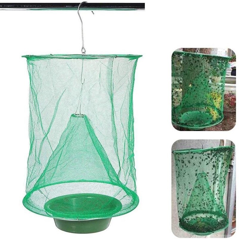 Trampa colgante para moscas plegable, jaula para insectos, trampa de red de malla para atrapar mosquitos para granja, Rancho y jardín al aire libre