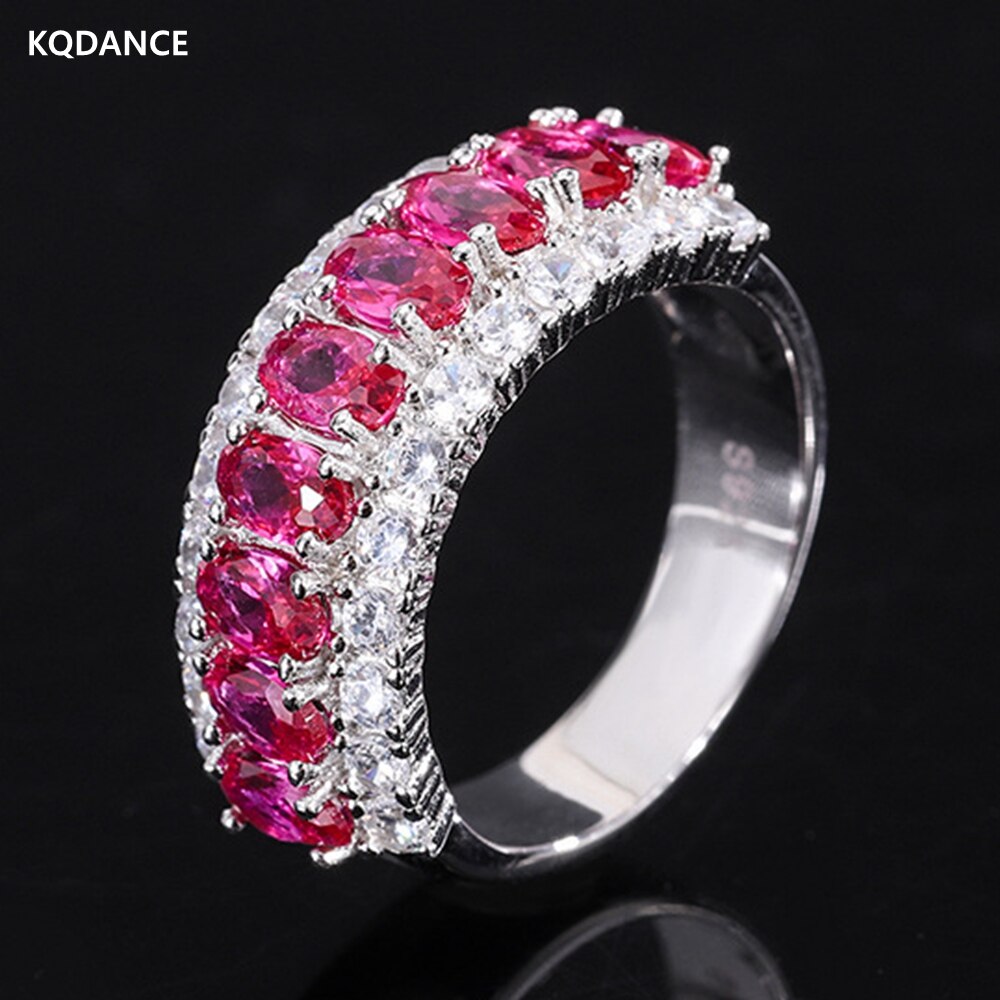 KQDANCE-Anillo de Plata de Ley 925 de 3x5mm, piedras preciosas, diamante, zafiro, Esmeralda, rubí, con piedra azul/Verde/rojo, joyería fina