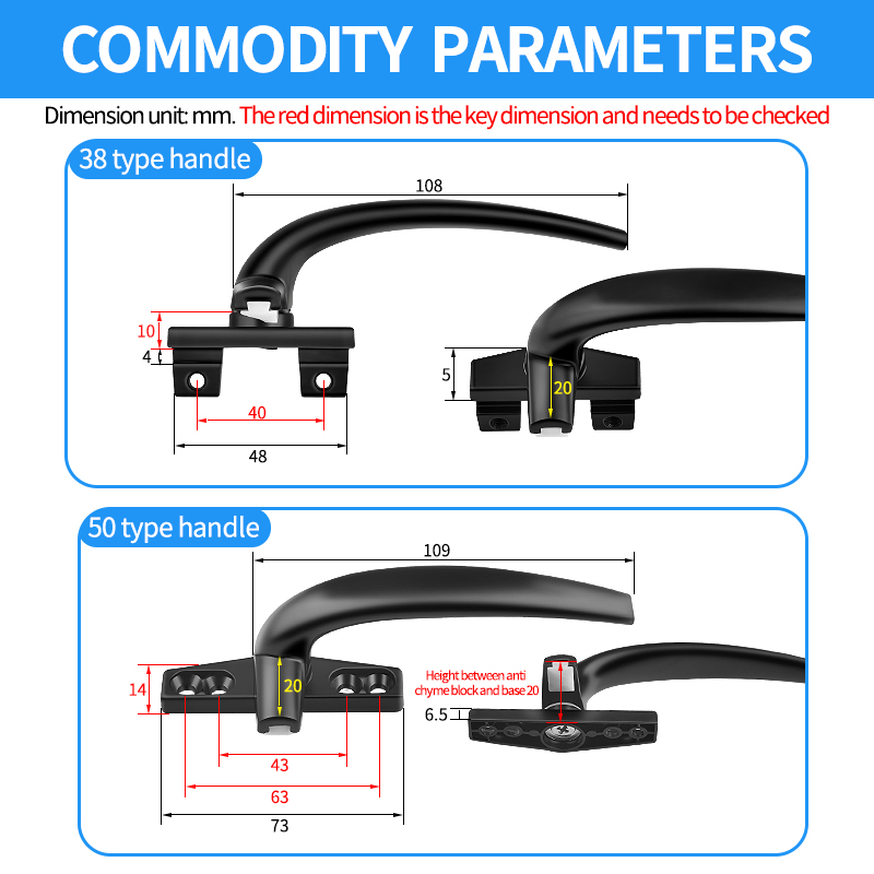 Vindueshåndtag i aluminiumslegering med låse, nøglelåsning med låse, børnesikkerhedsdørhåndtag, skydevindueshåndtag til vinduer