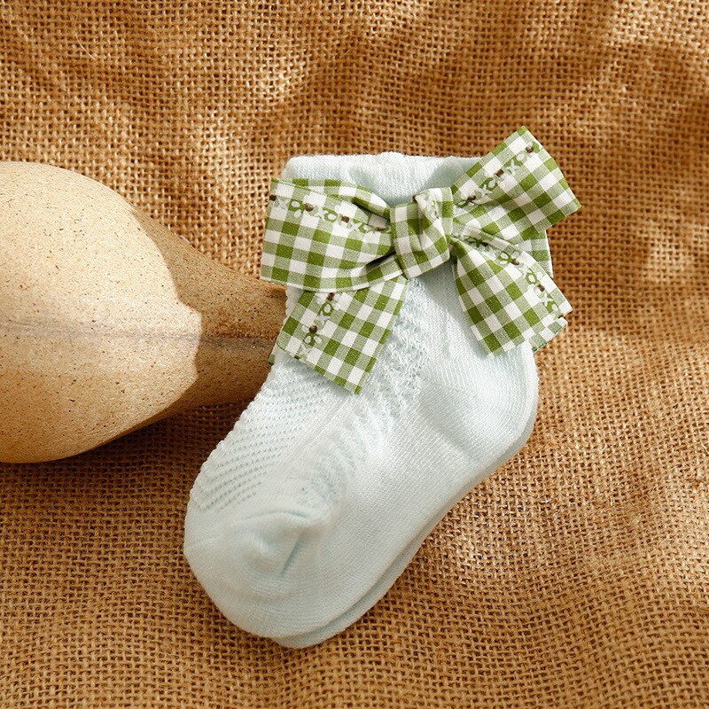 Adorável bebê meninas meias de algodão bebê recém-nascido primavera verão arco meias para a criança meninas macio respirável tornozelo meia: green / XS(0-6M)
