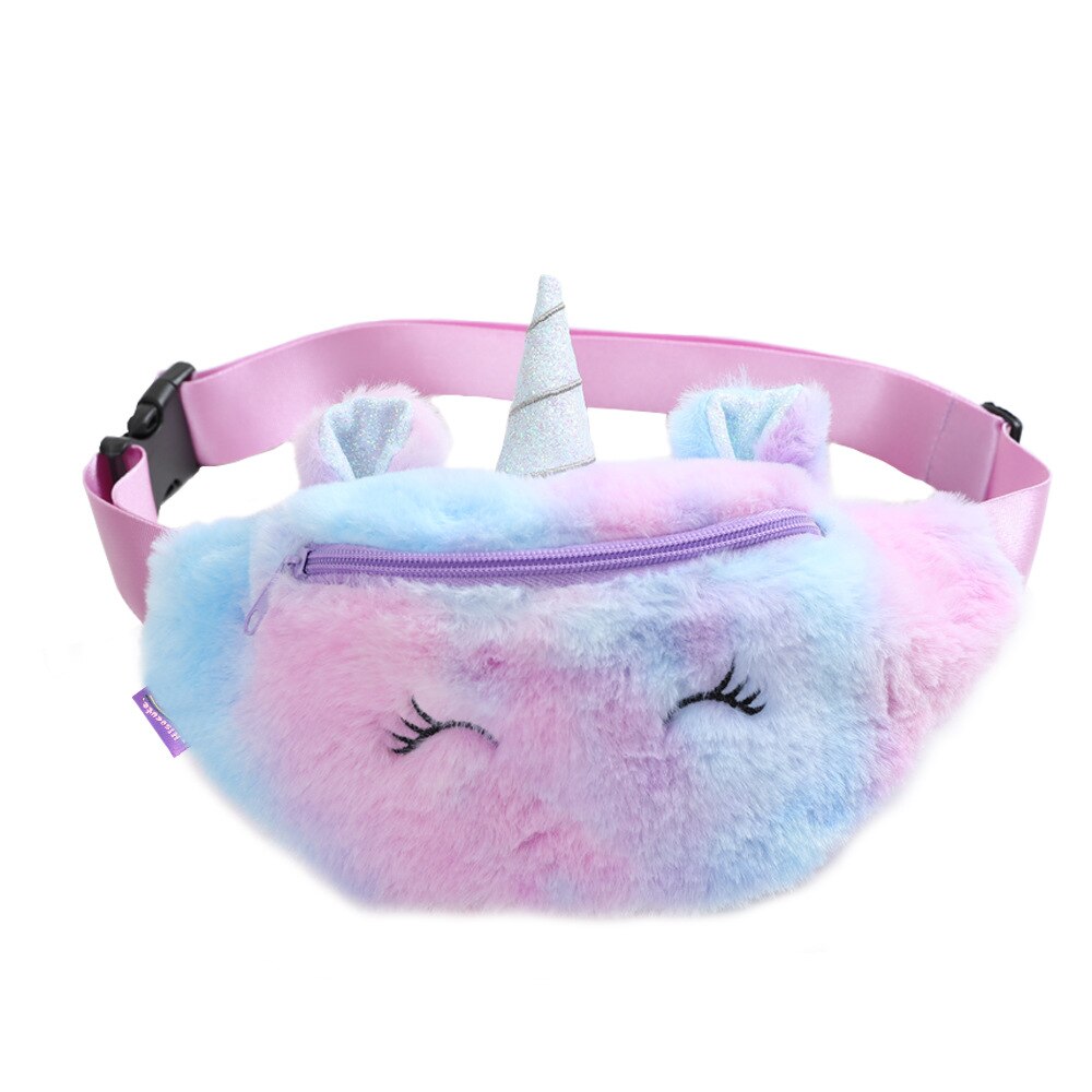 Cute Chest Bag Unicorn Female Waist Bag Kids Cartoon Plush Women Belt Bag Travel Phone Pouch Chest Bag: Violet