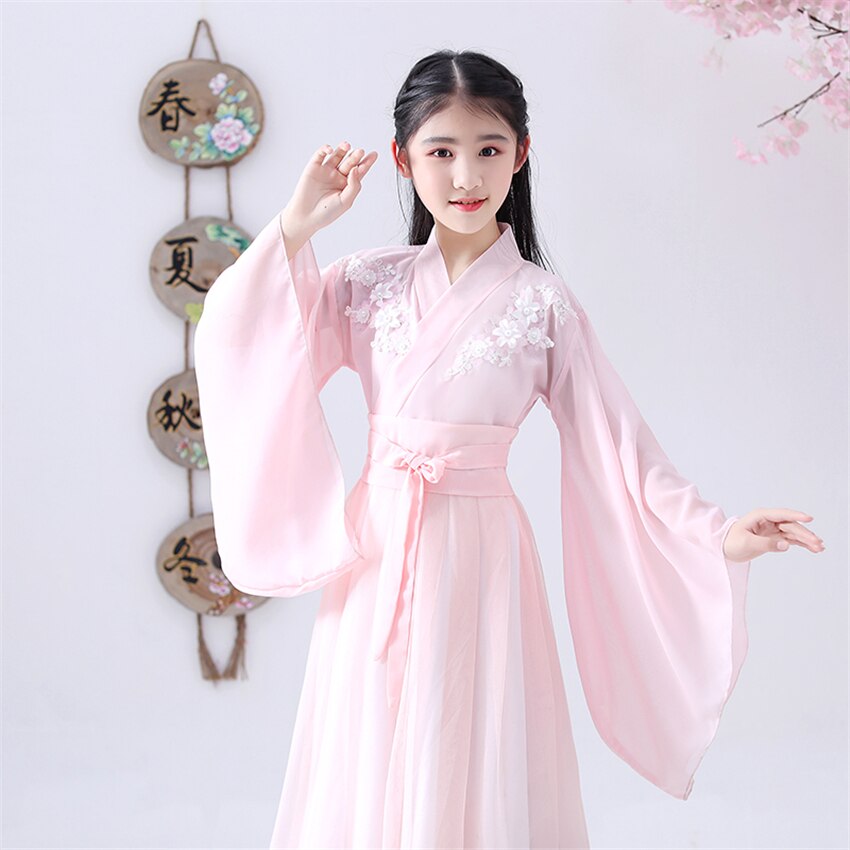 Chinese Traditional Clothing Girls Dance Hanfu Pink Flower Fairy Photography Costumes Oriental Ancient Tang Dynasty Dress