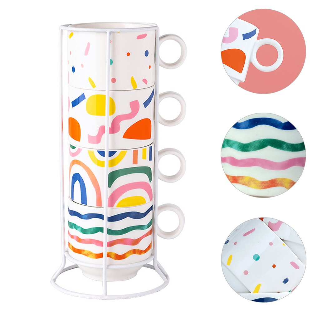 1 Set Stackable Ceramic Mug Rack Set for Kitchen Countertop Cafe Shop: Assorted Color 1