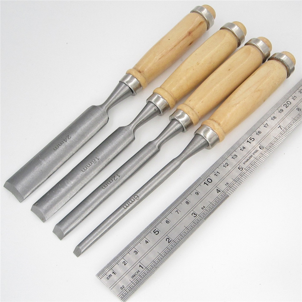 4Pcs Woodwork Wood Gouge Chip Carpentry Mortise Woodcut Carve Chisel Sculpture Craft Woodcarve Art Artist Carpenter