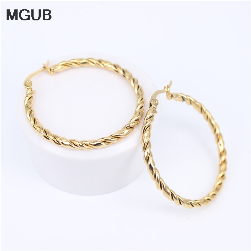 Big Smooth Circle Hoop Earrings for Women 40-45mm Stainless Steel Round Statement Earrings Party Girl Jewelry LH799