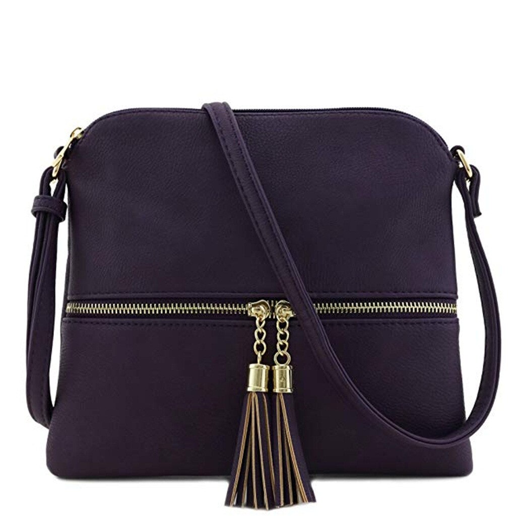 Frauen Leder Quaste Umhängetasche kleine Tasche für frauen mochila Reine Farbe Schulter Messenger Tasche brieftasche bolsos para mujer feminina: Purple