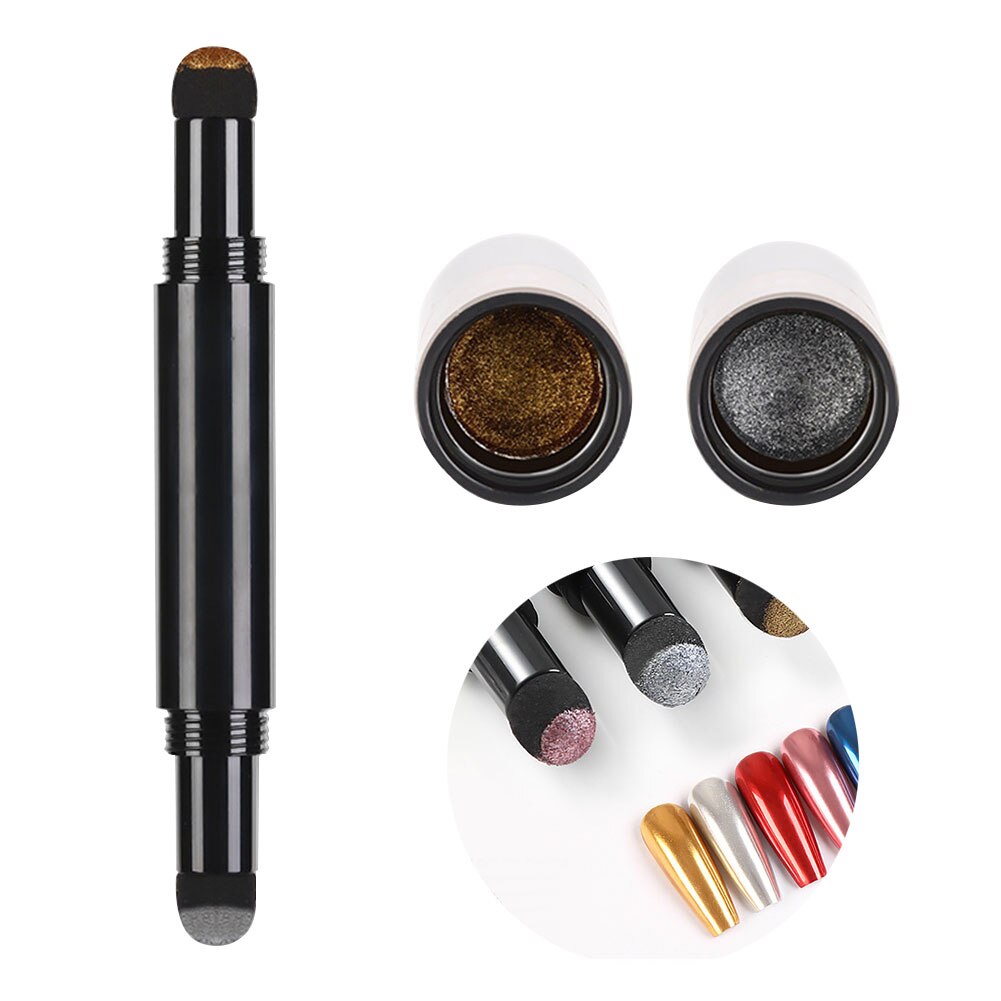 Stylo poudre à ongles effet miroir holographique Double tête coussin d'air stylo poudre bricolage décoration des ongles bâton éponge outils d'art des ongles