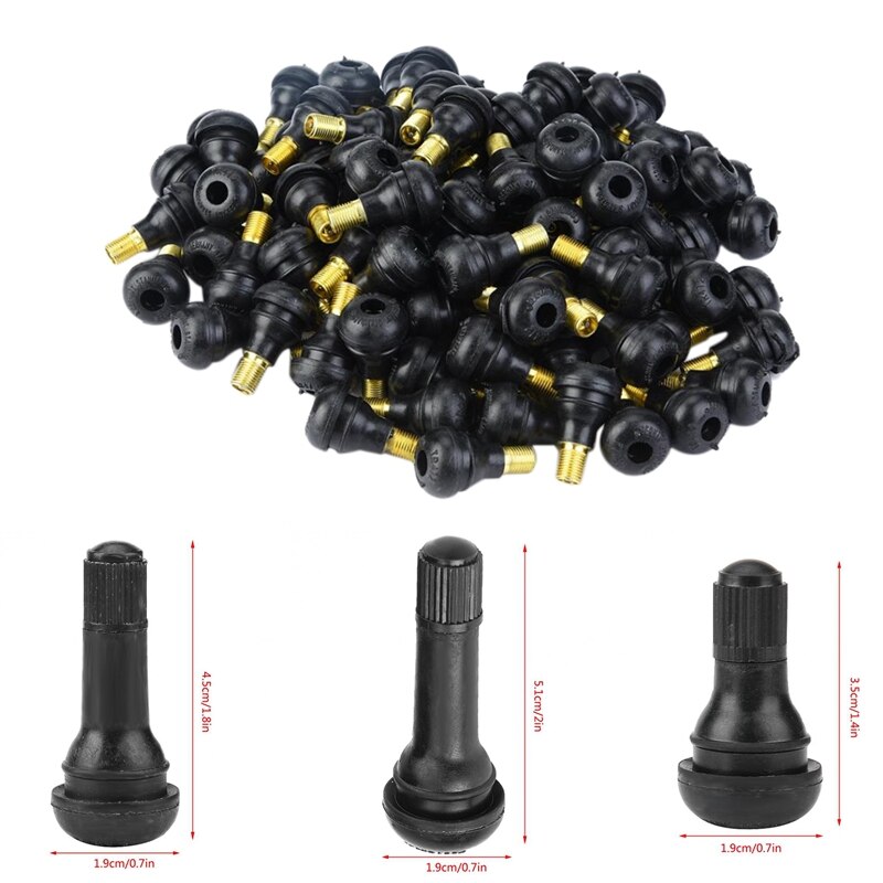 100Pcs Snap-On Tire Ventiel Met Ventiel Voor Algemene Vervanging Rubber Legering Voor Auto 'S En Motorfietsen