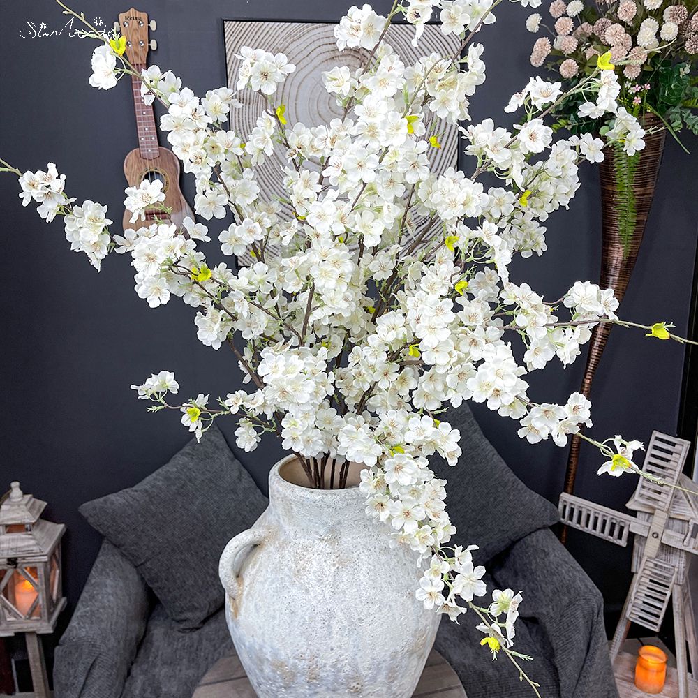 SunMade-Flores artificiales de seda, ramas largas de cerezo en flor, rosa, blanca, decoración de jardín, boda, hogar, Artificales, 4 Uds.