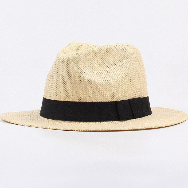 Verão chapéu de praia para homens e mulheres, chapéu de palha com faixa preta, aba plana, panamá, panamá, aba larga, praia, novo modelo, ht3090: Bege