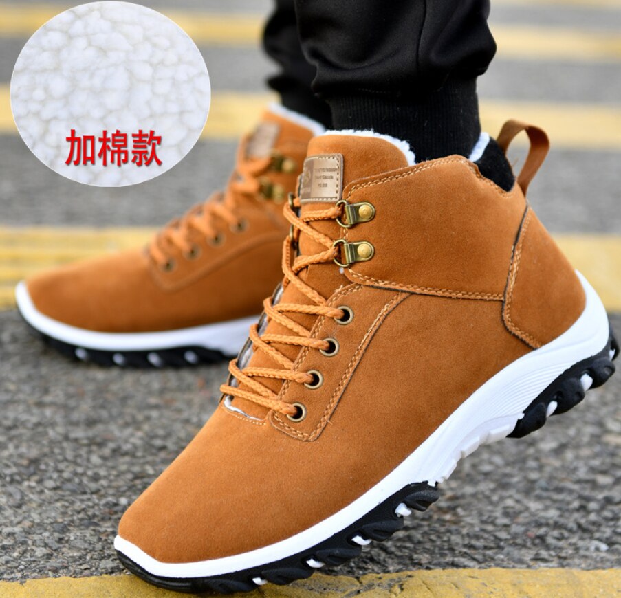 Winter Shoes Men Boots Lace-up Sneakers Fur Warm Fleeces Snow Boots High Flat Casual Cotton Shoes Solid Snow Boots