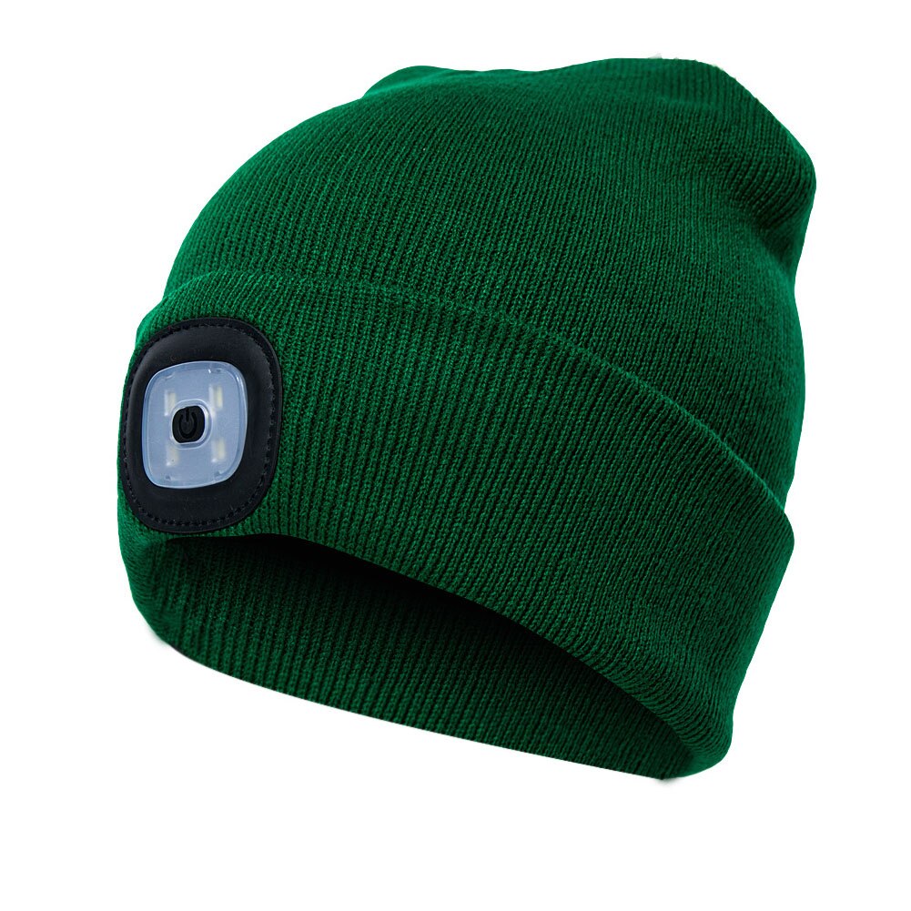 Ledet lys strikket hat beanie klatring fiskeri løb camping udendørs unisex: Mørkegrøn