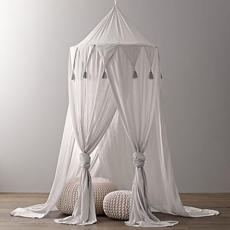 Baby Hanging Tent Tassels Baby Cot Crib Bed Netting Tents Canopy Children Beds Mosquito Net Play Tent Kids for Baby Room Decor: white