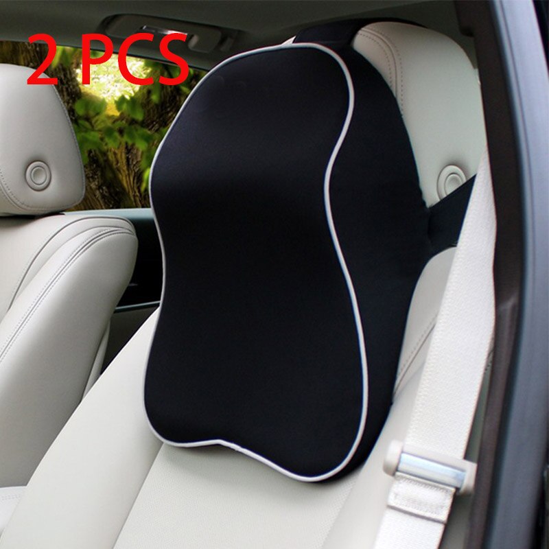 Auto Nek Kussen 3D Traagschuim Hoofdsteun Auto Kussen Zacht Ademend Kussen Voor Slapen In De Auto: 2pcs Black White