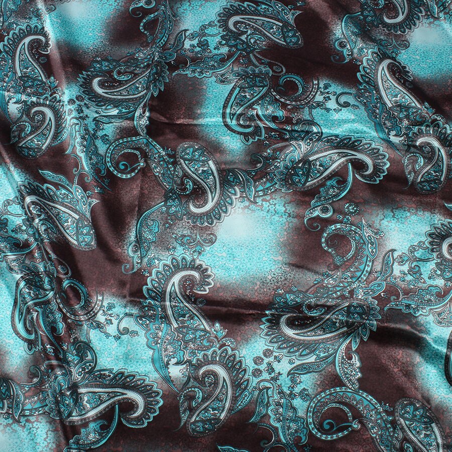 Vintage Polyester Charmeuse Material Paisley Floral Print Satin Fabric For Scarfs Dresses Sold By Yard: Green