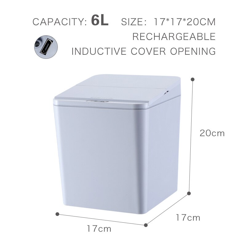Pattumiera automatica Touchless bidone della spazzatura intelligente sensore di movimento a infrarossi bidone della spazzatura bidoni della spazzatura per auto bidone della spazzatura desktop da casa: grigio 6L B