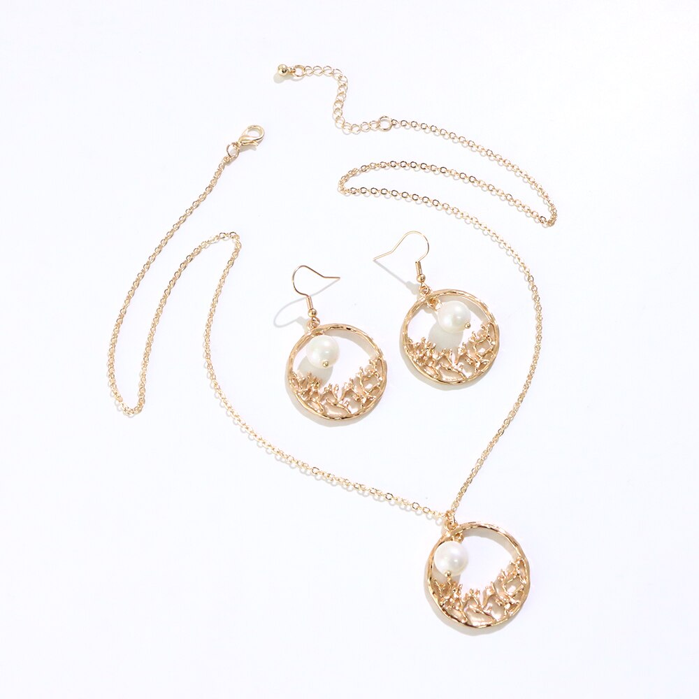 Say Hello Polynesian Hawaiian Samoa Marshall Style Glass Bead White Pearl Hollow Around Necklace Earrings Jewelry Set GJZ382W