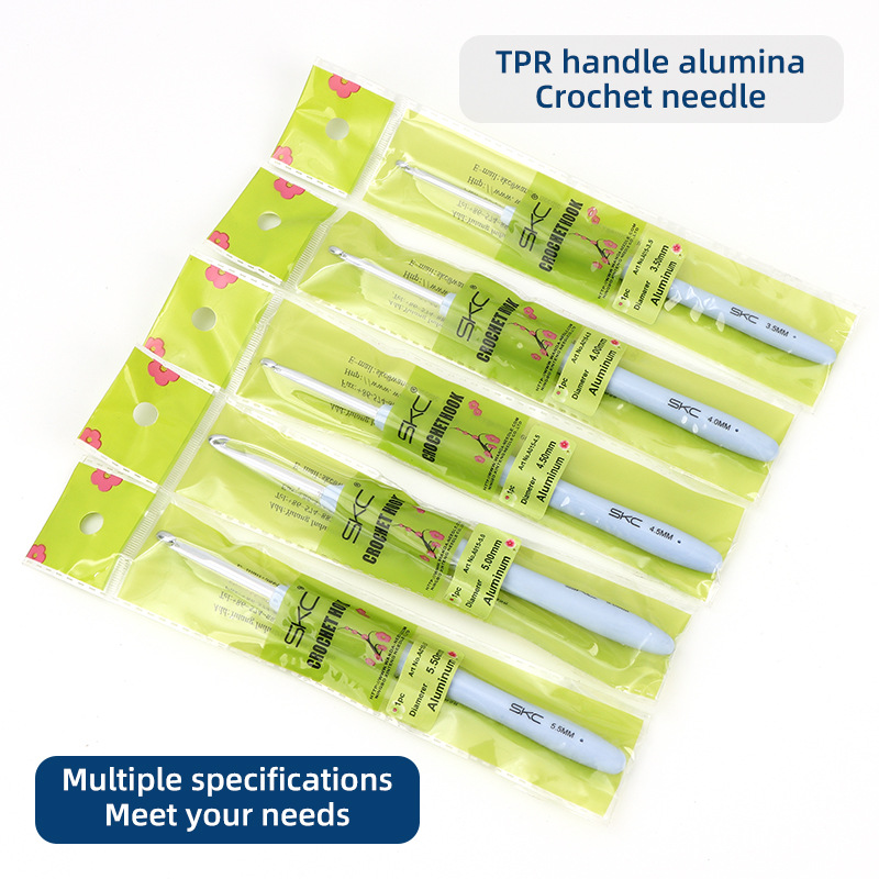 Gancho de ganchillo azul, vástago suave, aguja para suéter, ganchos de ganchillo, herramientas para tejer a mano, agujas de lana, accesorios de gancho de punto de aluminio TPR