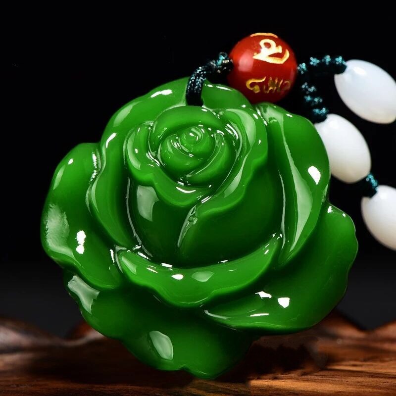 Natuurlijke Groene Hand Gesneden Rose Jade Hanger Boutique Sieraden Mannen En Vrouwen Bloem Rijke Ketting: 1