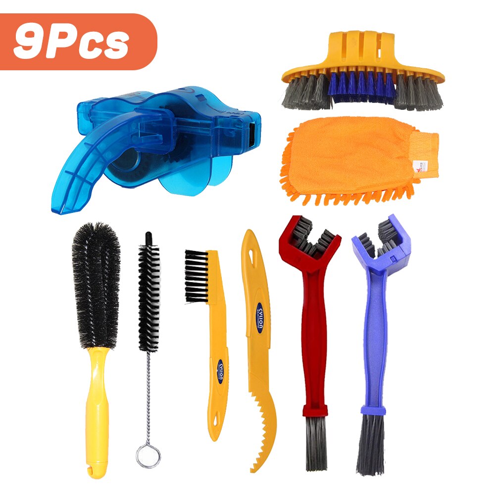 Bike Chain Cleaner Kit Scrubber Brushes Cycling Cleaning Set Bicycle Accessories Mountain Road BMX Bike Brush Chain Wash Tools: 9 PCS