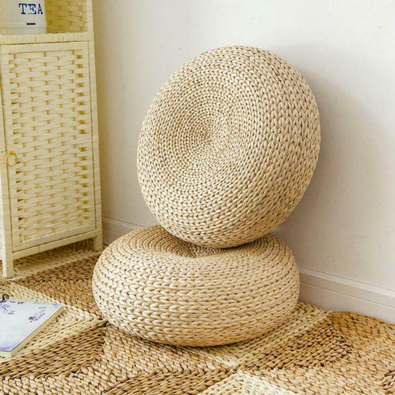 1 pièces paille naturelle Pouf rond Tatami coussin de sol coussins méditation Yoga tapis rond chaise coussin de style japonais