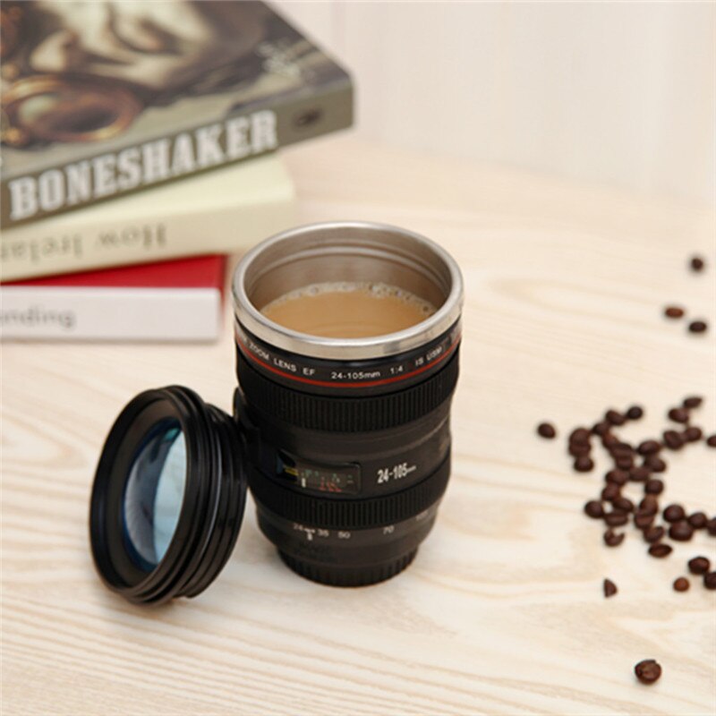 OUOH 6th Rvs Koffie Camera Lens Mok Cup Mok Rvs Thermosflessen: black