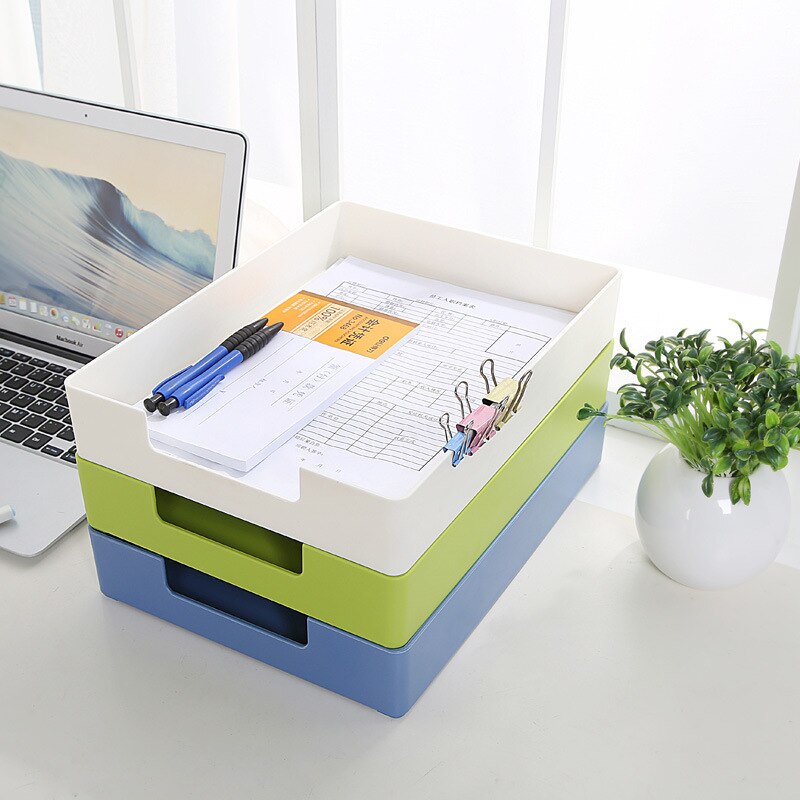 Blauw Groen Wit Bureau Bestand Document Papier Trays Magzine Houder Plastic Boek Houder Organizer Voor Desktop Opslag Kantoor Suppiles